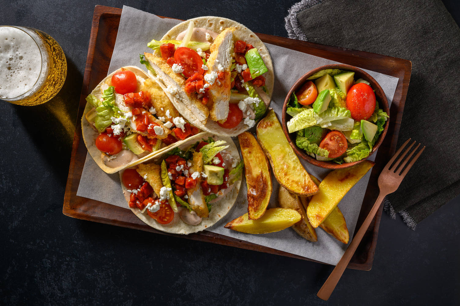Crispy Chicken Strip and Chilli Chorizo Tacos