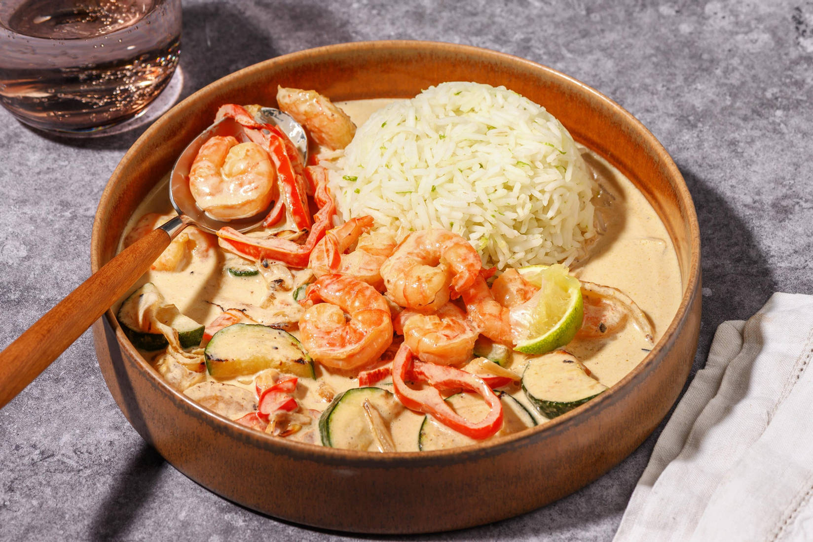 Green Shrimp Curry mit Zucchini und Spitzpaprika