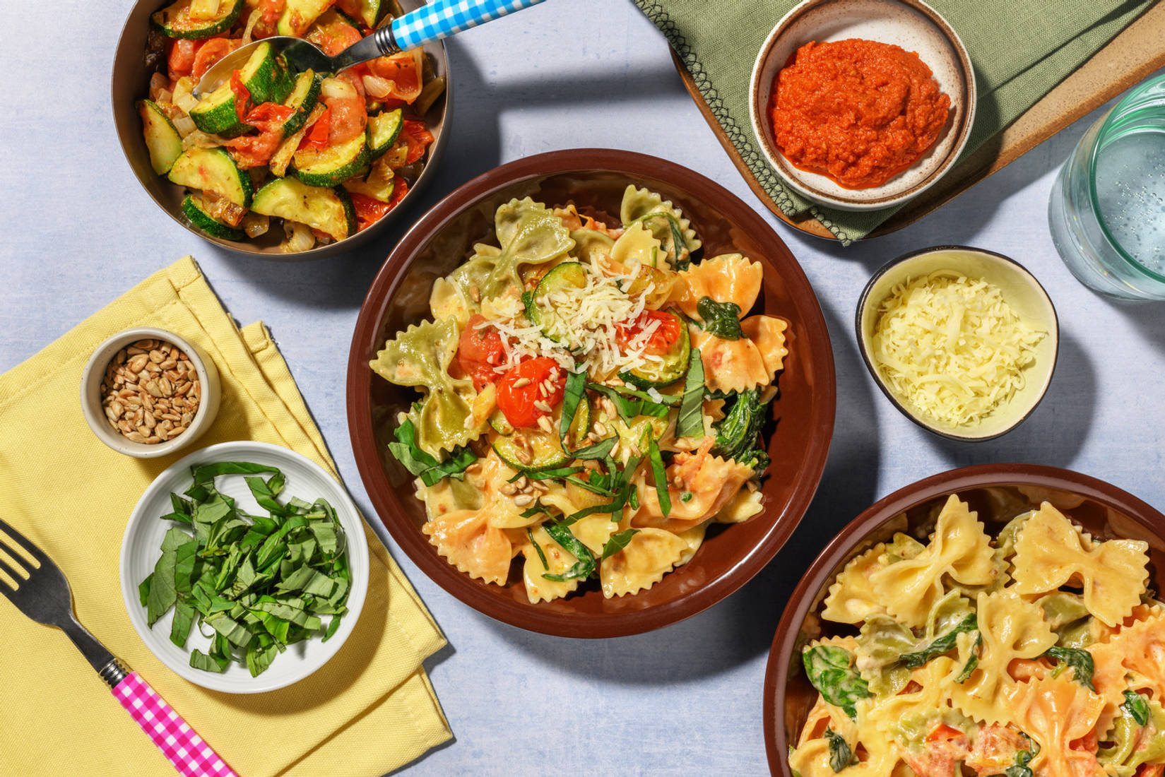 Soirée pâtes en famille : fiocchi tricolore crémeuses en sauce aux tomates séchées