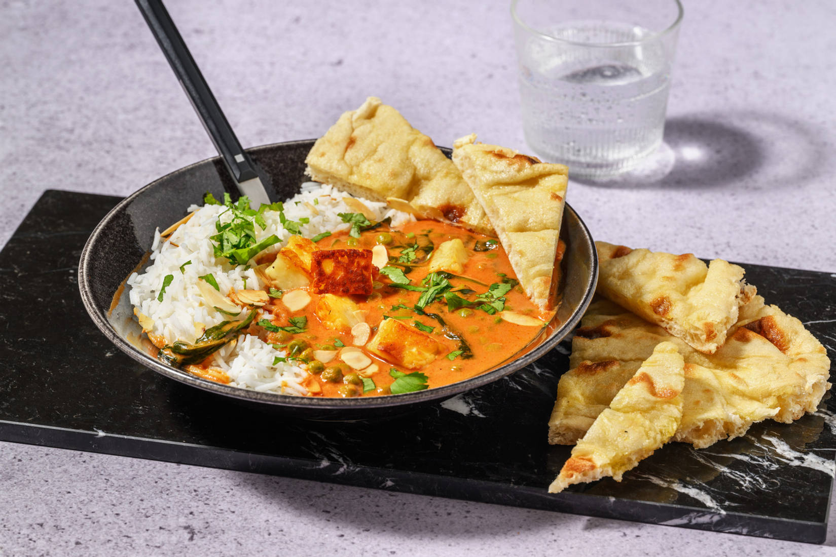 Ultimate Matar Saag Paneer and Garlic Naan