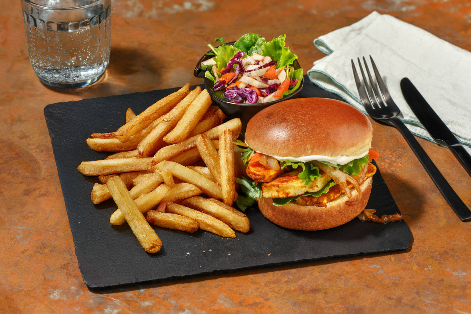 Sticky Curried Paneer Burger