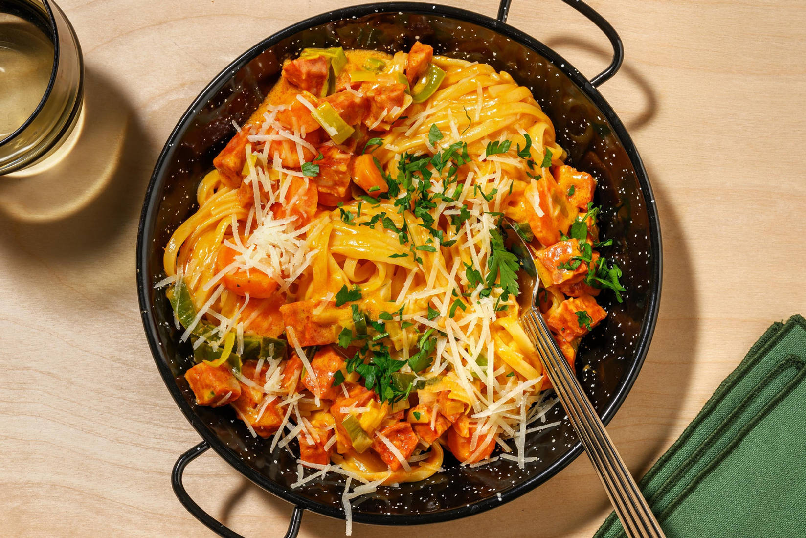 Linguini mit Chorizo in Paprikasoße
