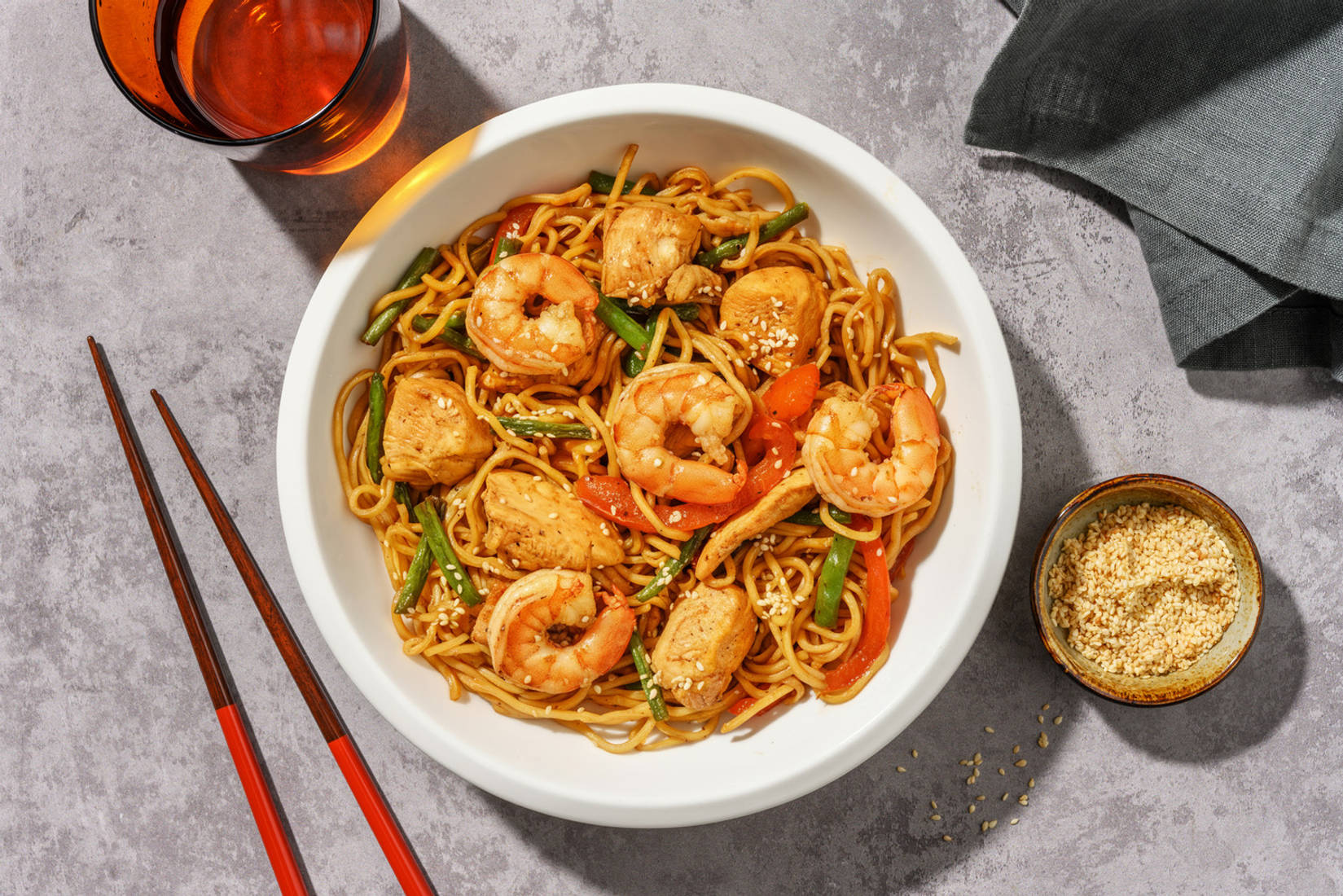 Cantonese Style Hoisin Chicken and Prawn Noodles