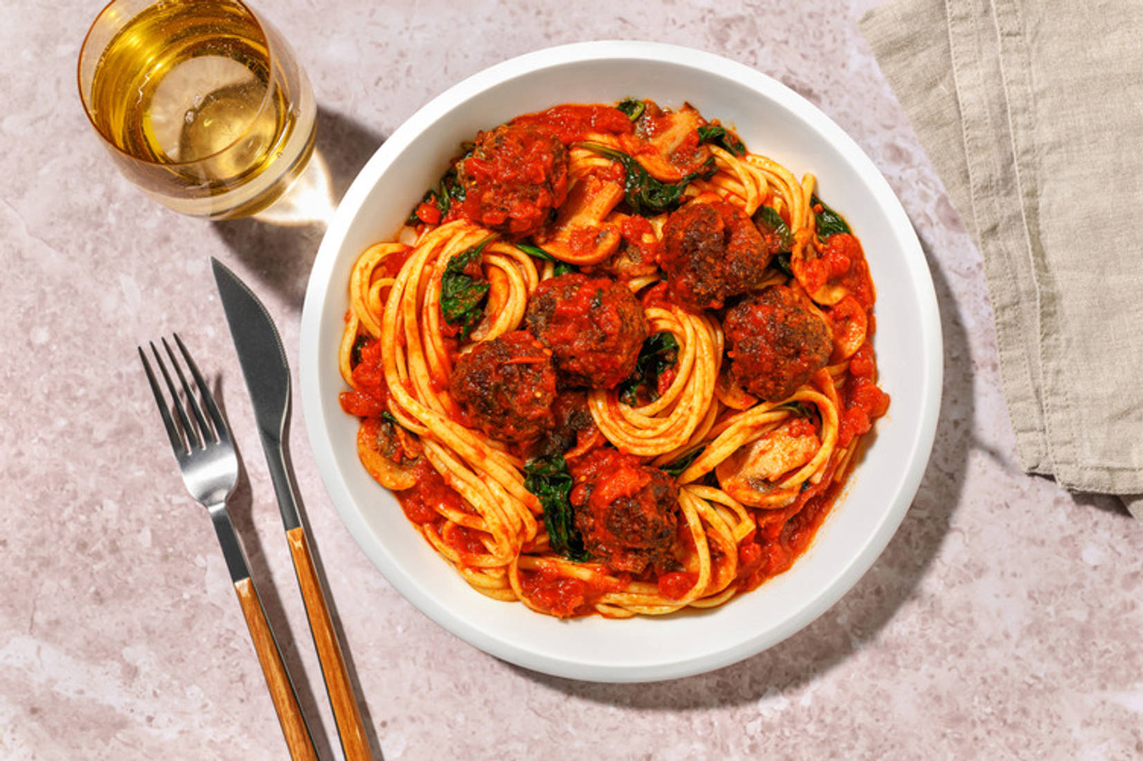 Herby Beef Meatball Linguine