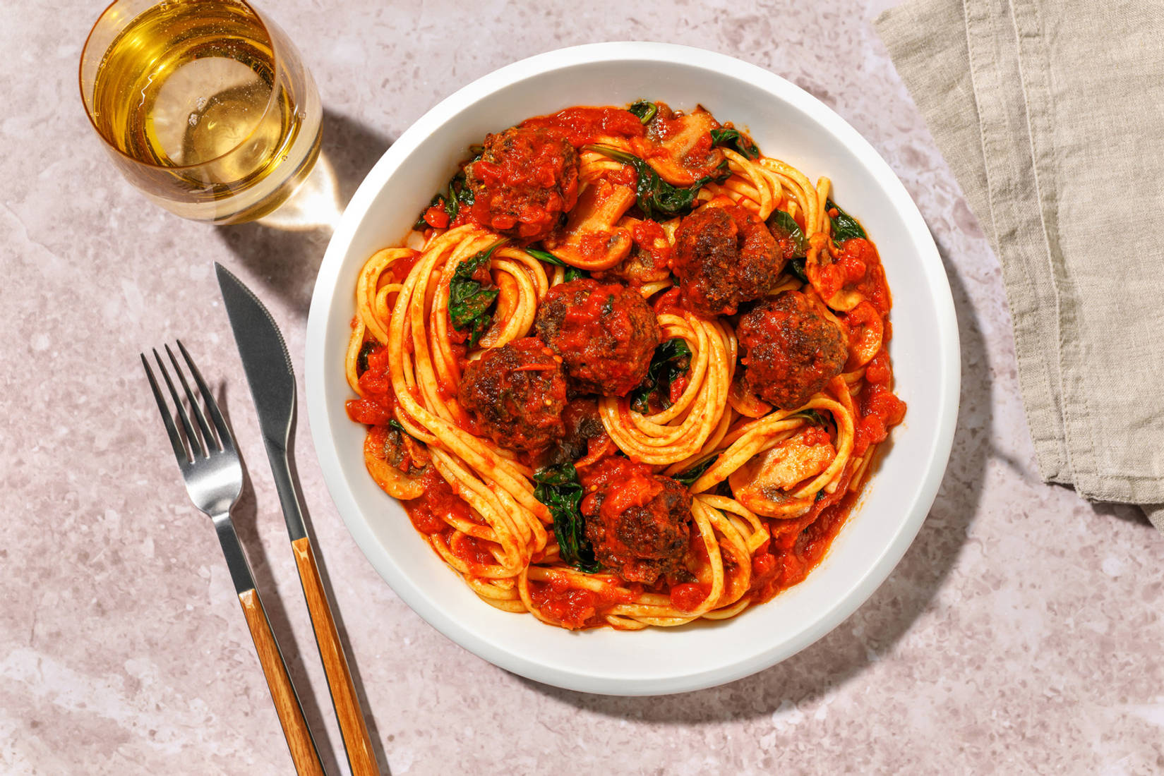 Herby Beef and Pork Meatball Linguine