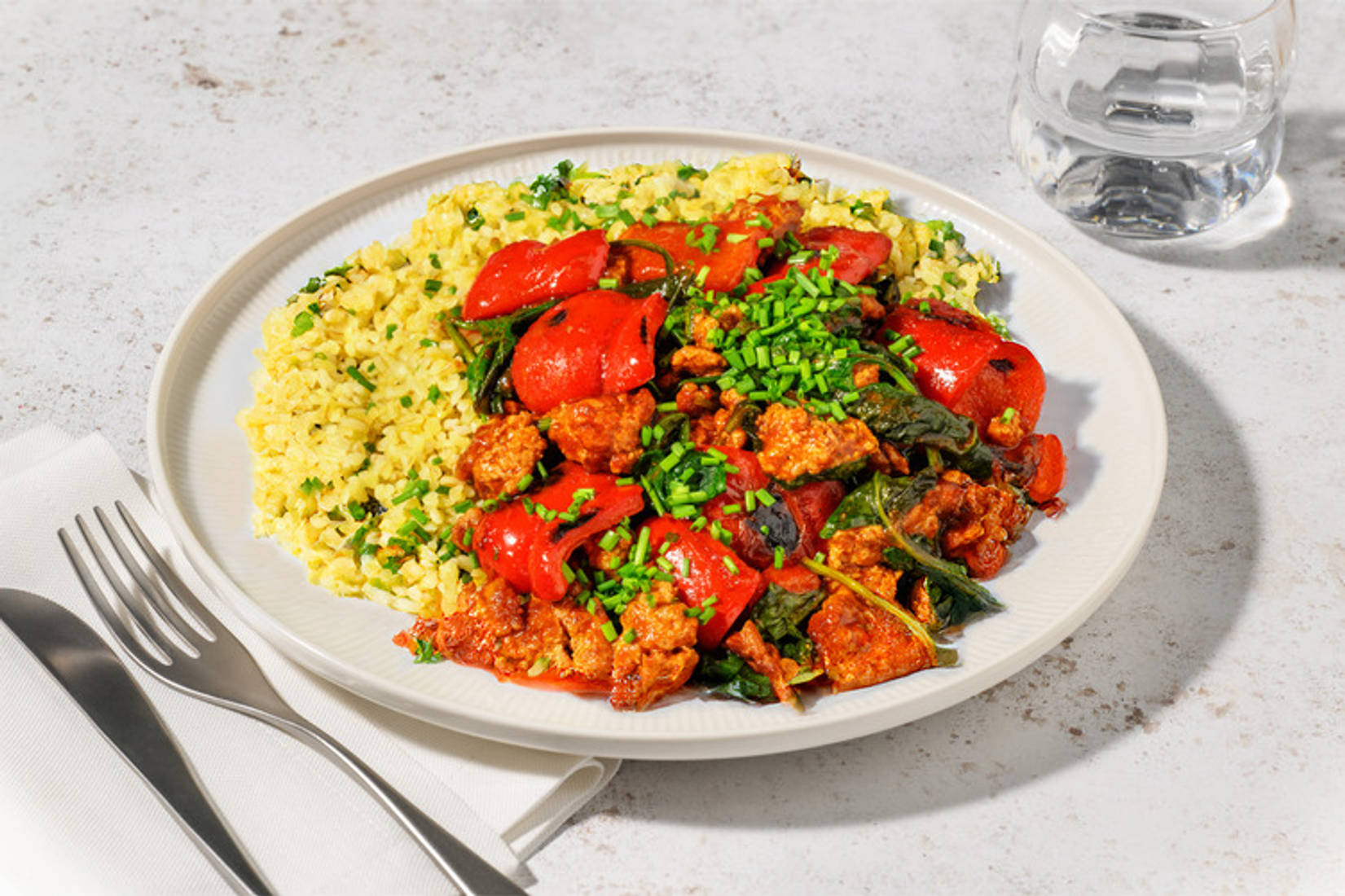 Cajun Beef and Veg on Herby Bulgur