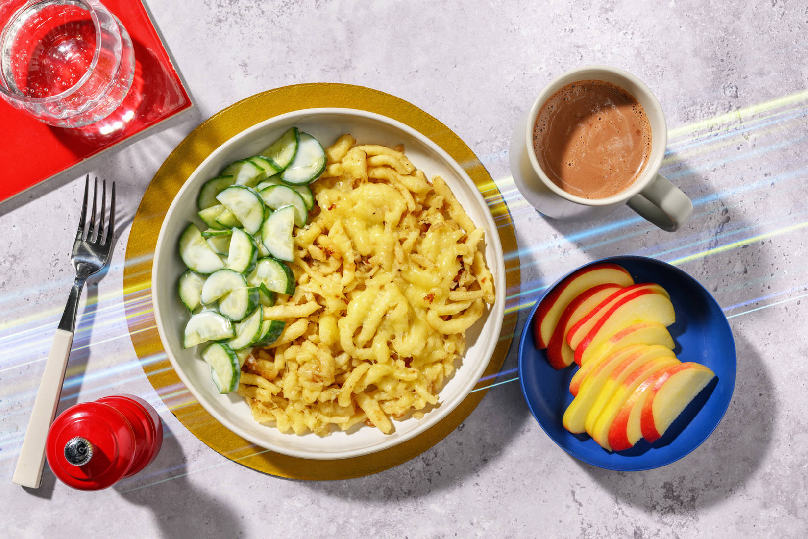 Sonics gemütlicher Abend: Käsespätzle mit Super-Kakao