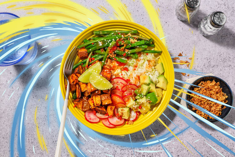 Mystic Avo & Sweet Potato Bowl with Gyoza Inspired by Mega Gardevoir