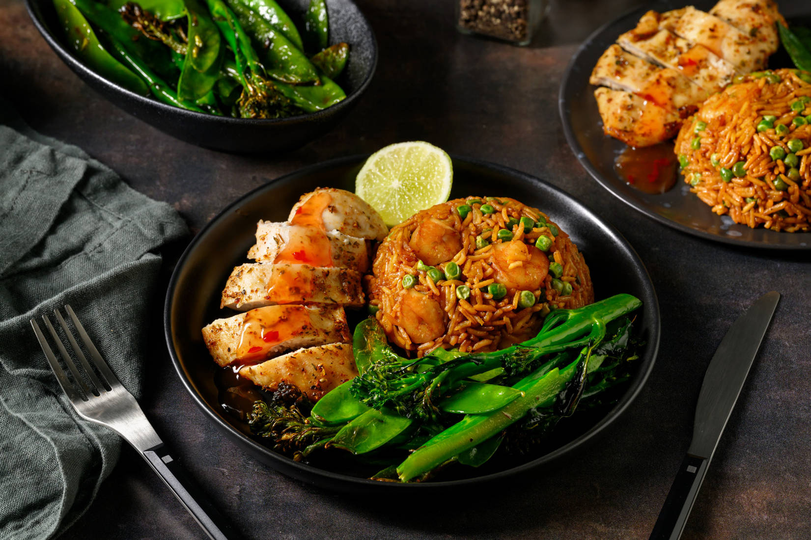 Indonesian Style Spiced Sticky Chicken and King Prawn Fried Rice