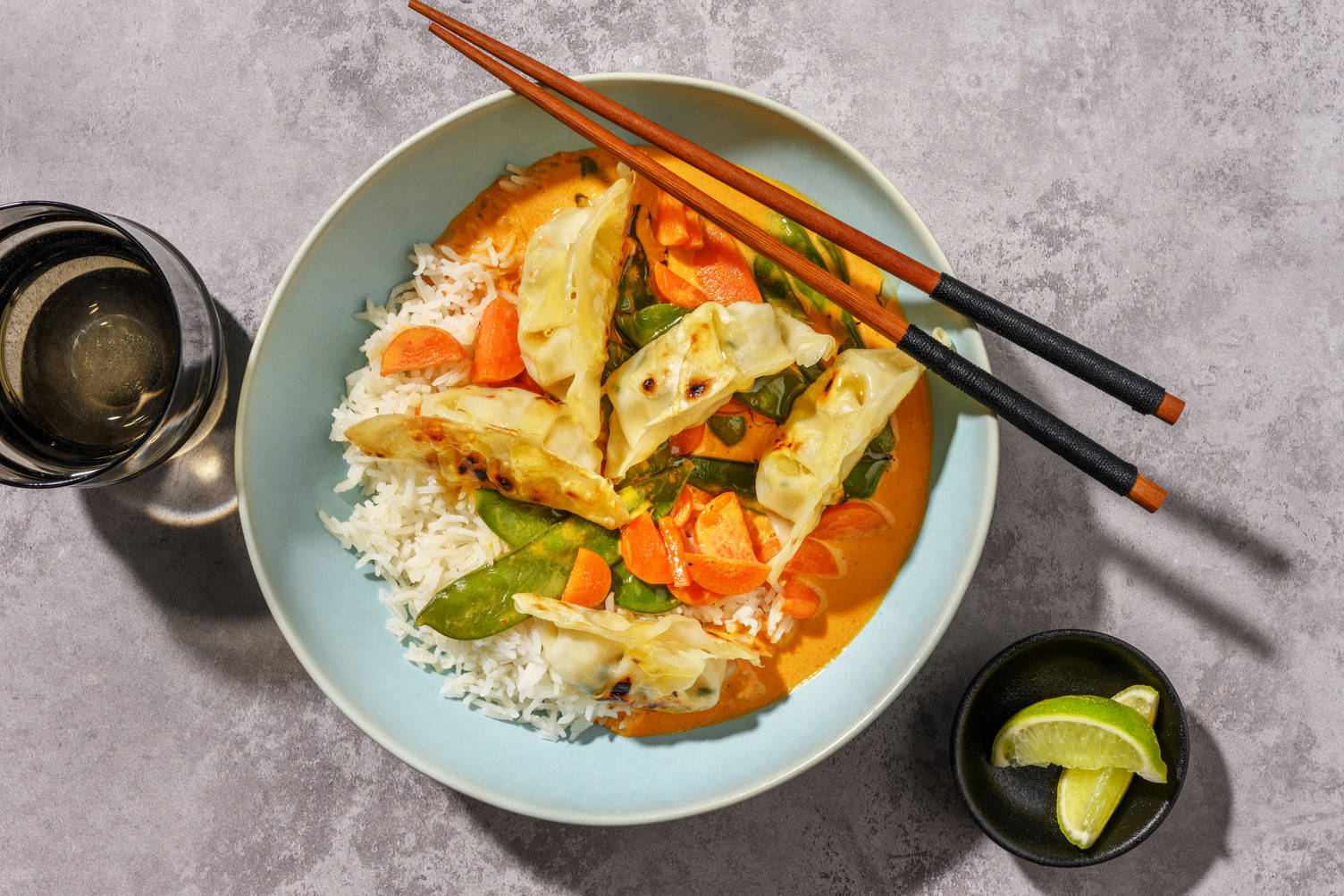 Red Thai Style Curry and Vegetable Gyoza