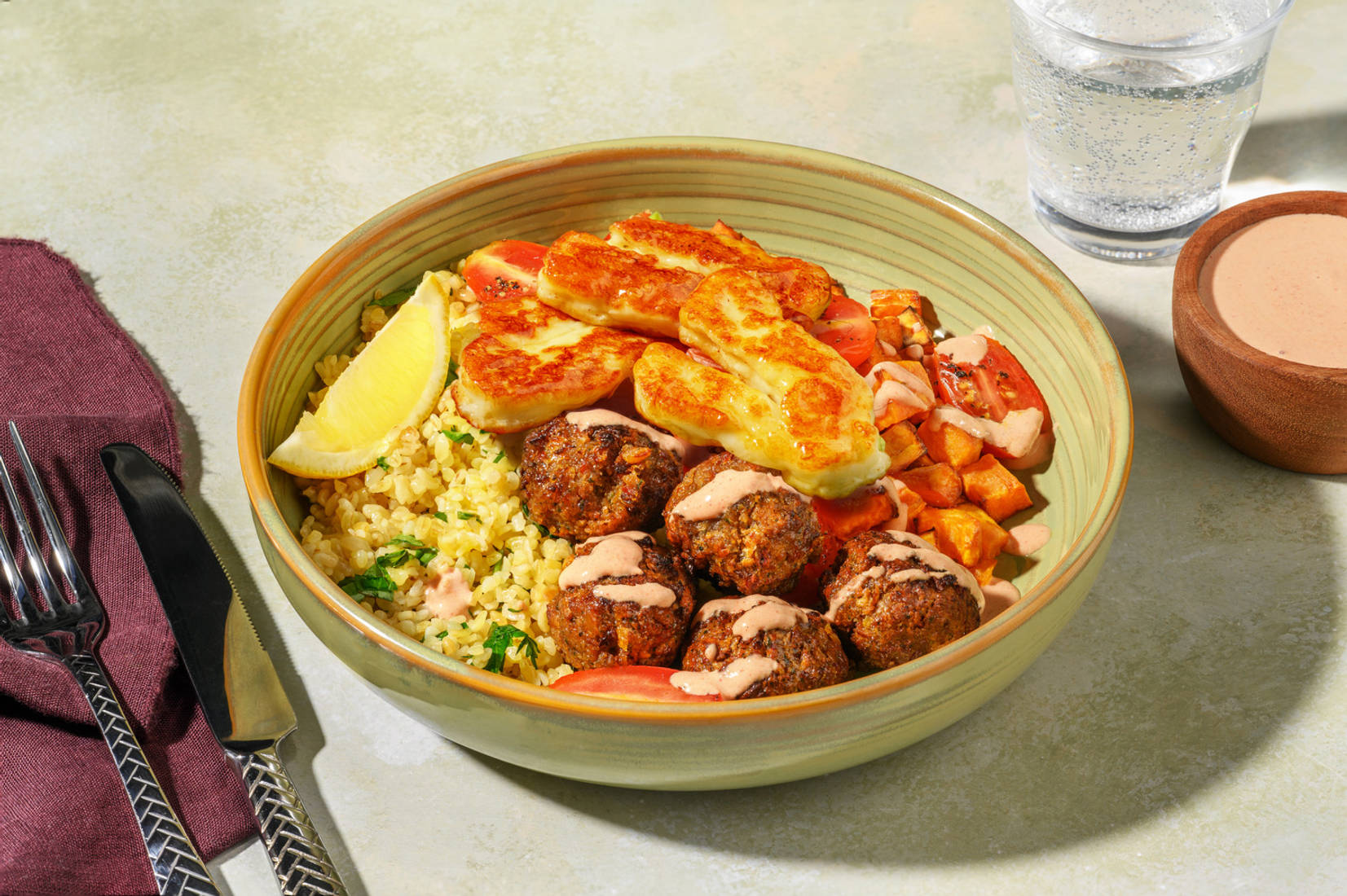 Halloumi, Falafel and Bulgur Tabbouleh Bowl