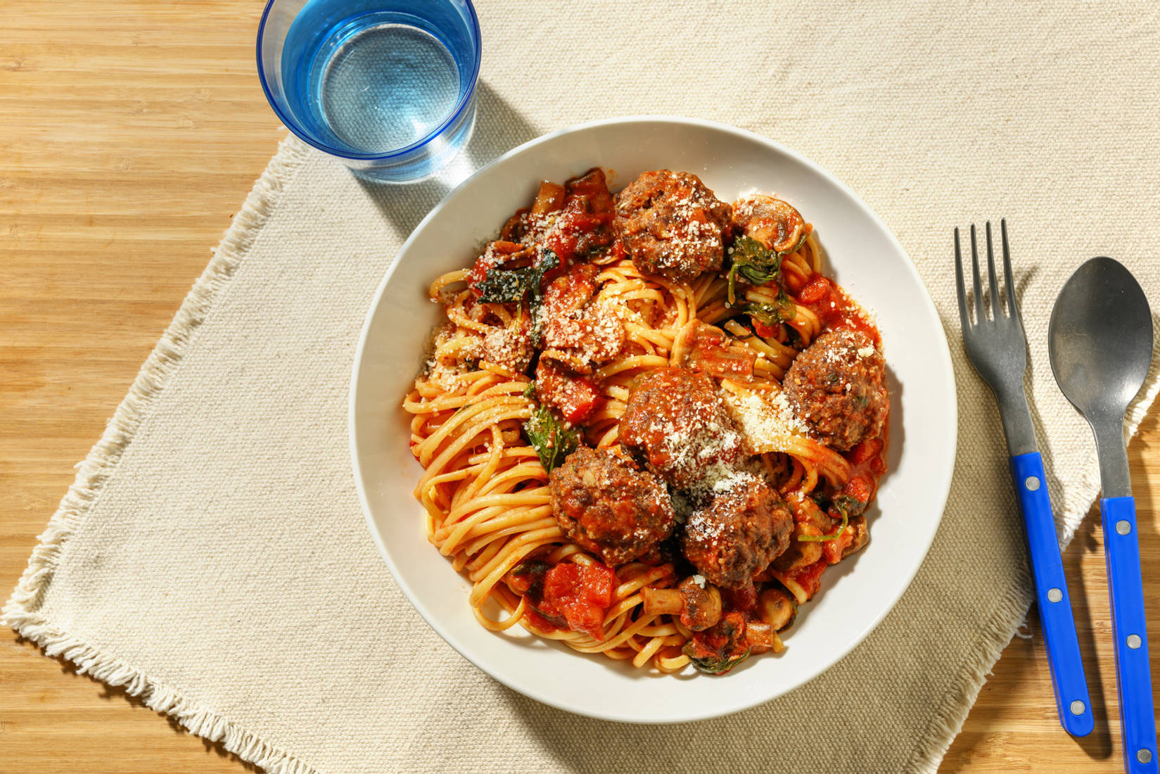 Herby Beef and Pork Meatballs Linguine