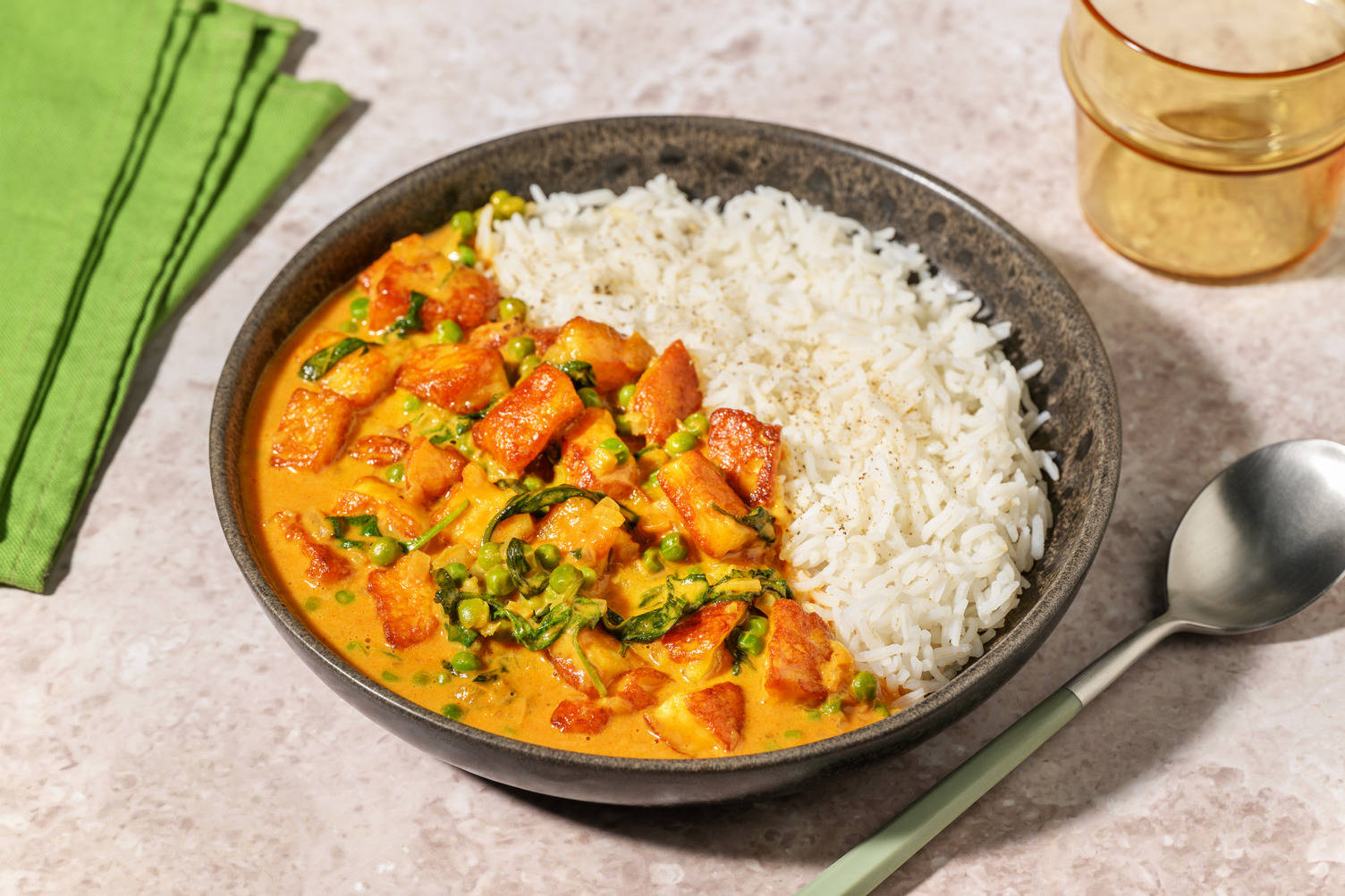 Halloumi, Pea and Coconut Pasanda Curry