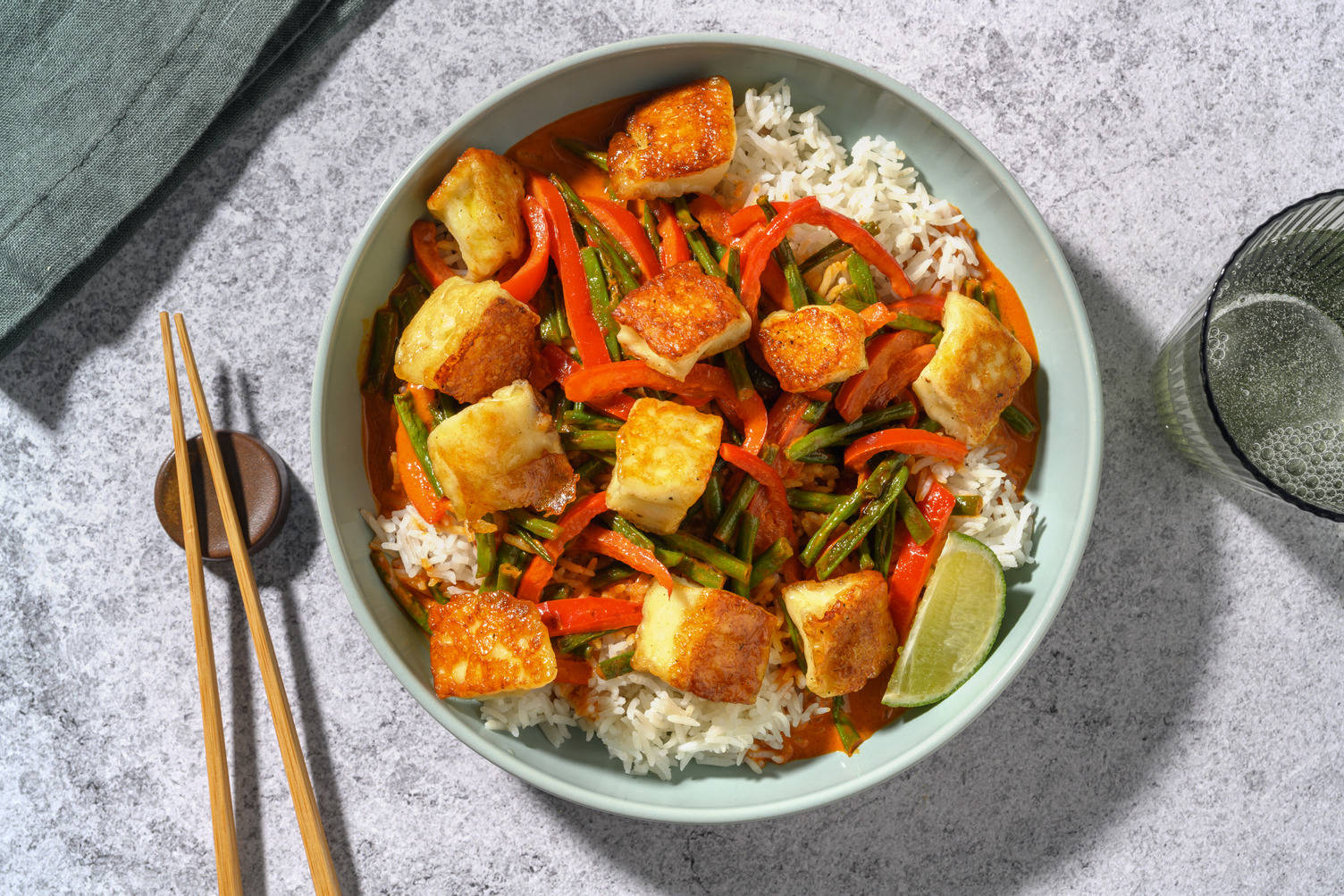 Honey Glazed Halloumi and Gochujang Coconut Curry