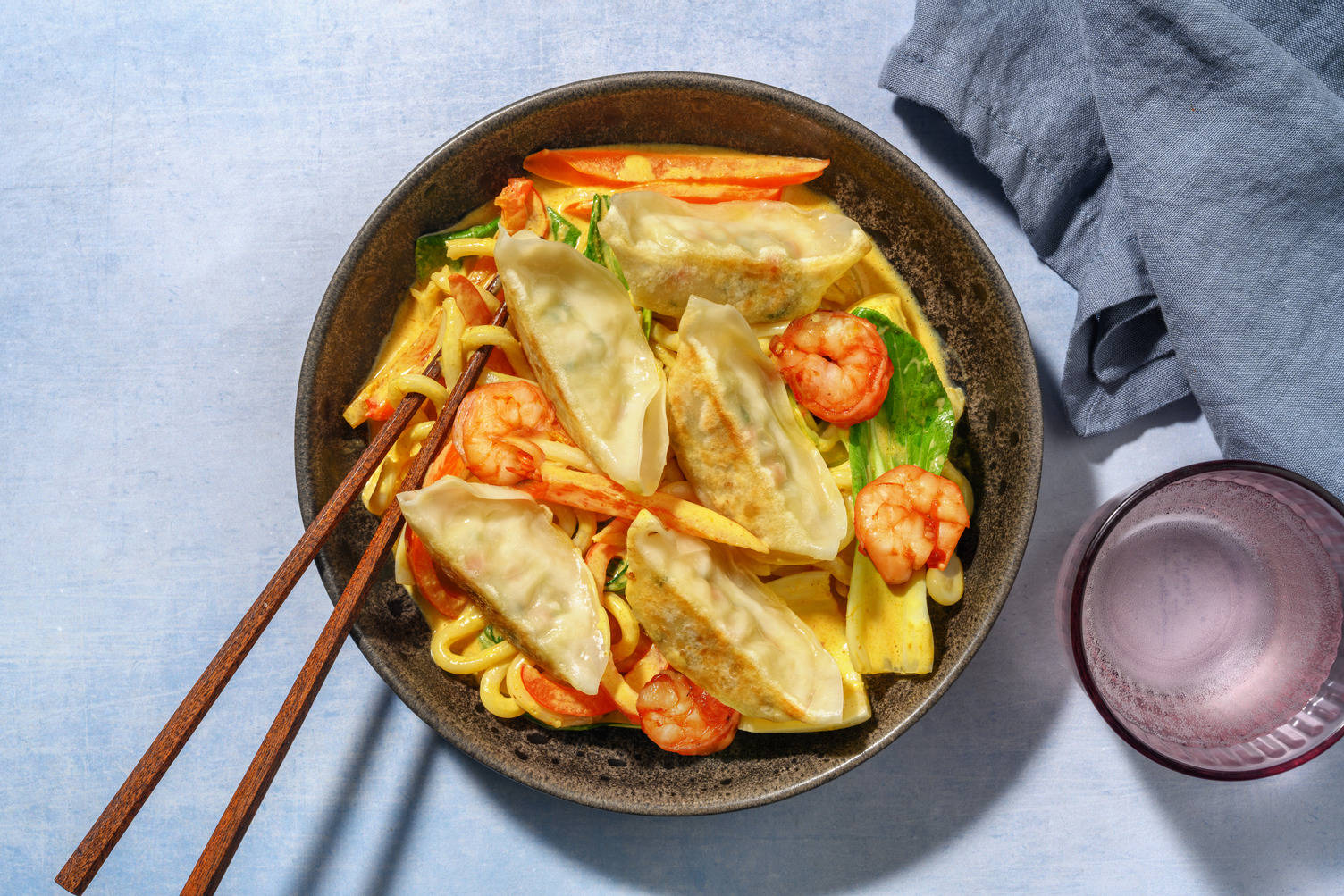 Thai Style Prawn & Veggie Gyoza Udon Noodle Soup