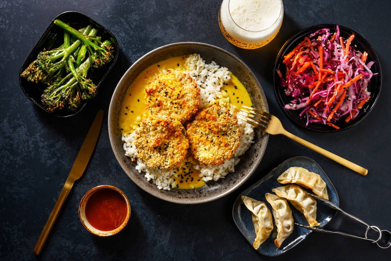 Crispy Aubergine Katsu Curry and Sticky Rice Feast