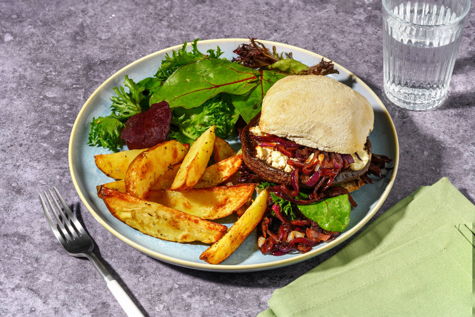 Portobello, Goat's Cheese & Veggie Patty Burger