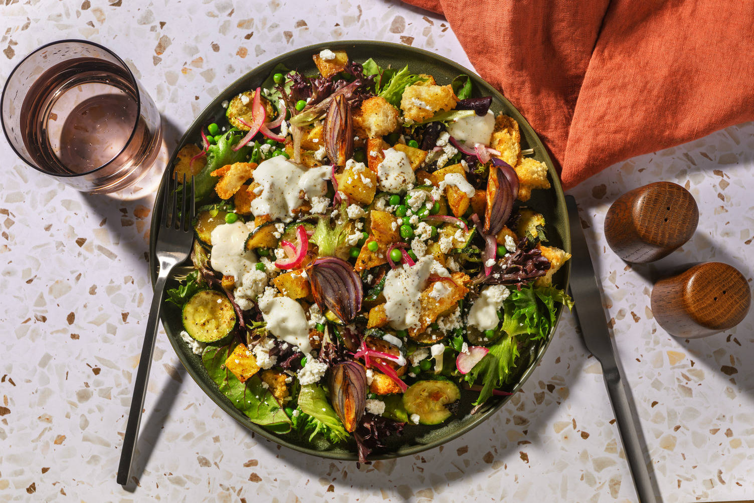 Charred Courgette, Pea and Mint Salad
