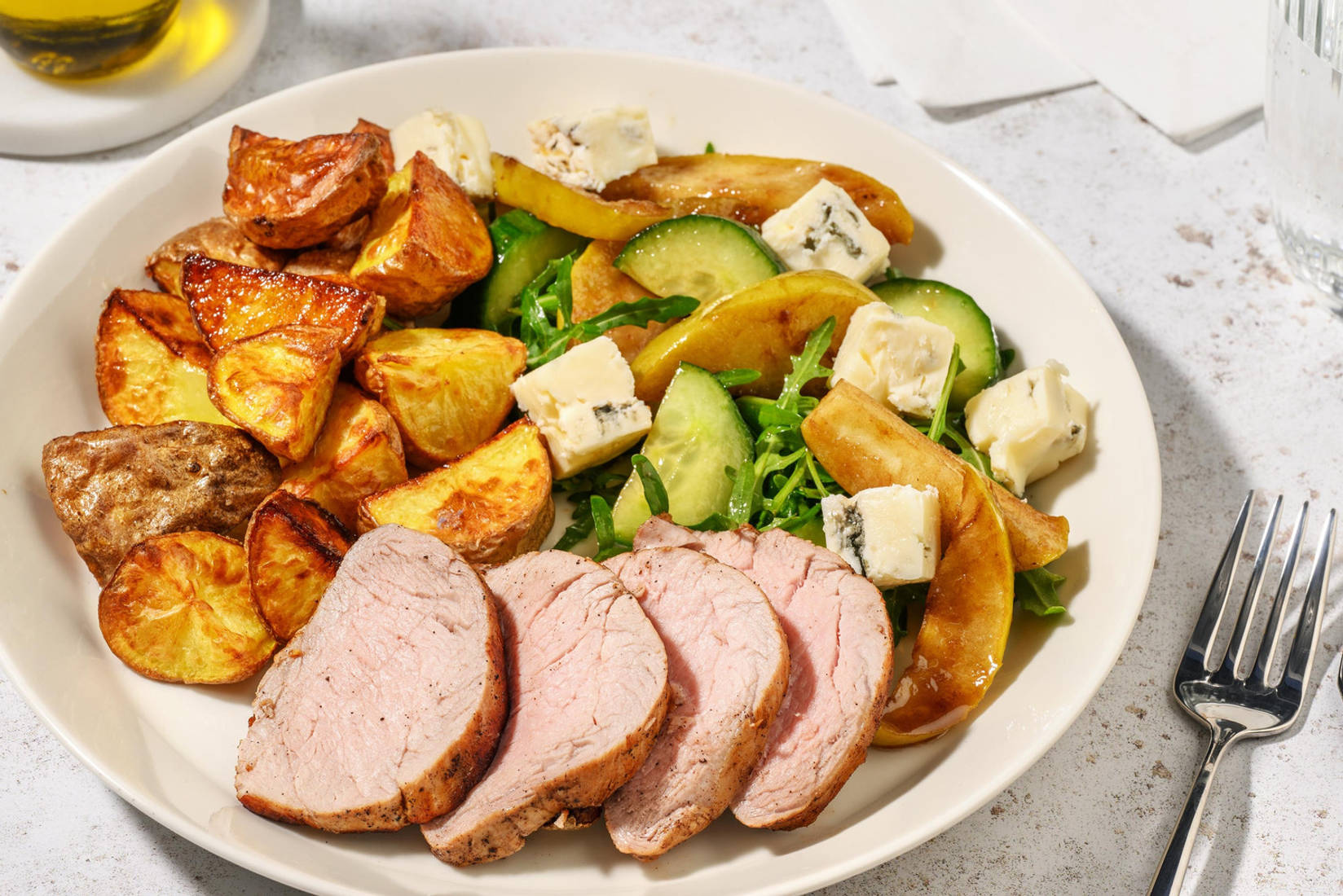 Varkenshaas met blauwekaassalade