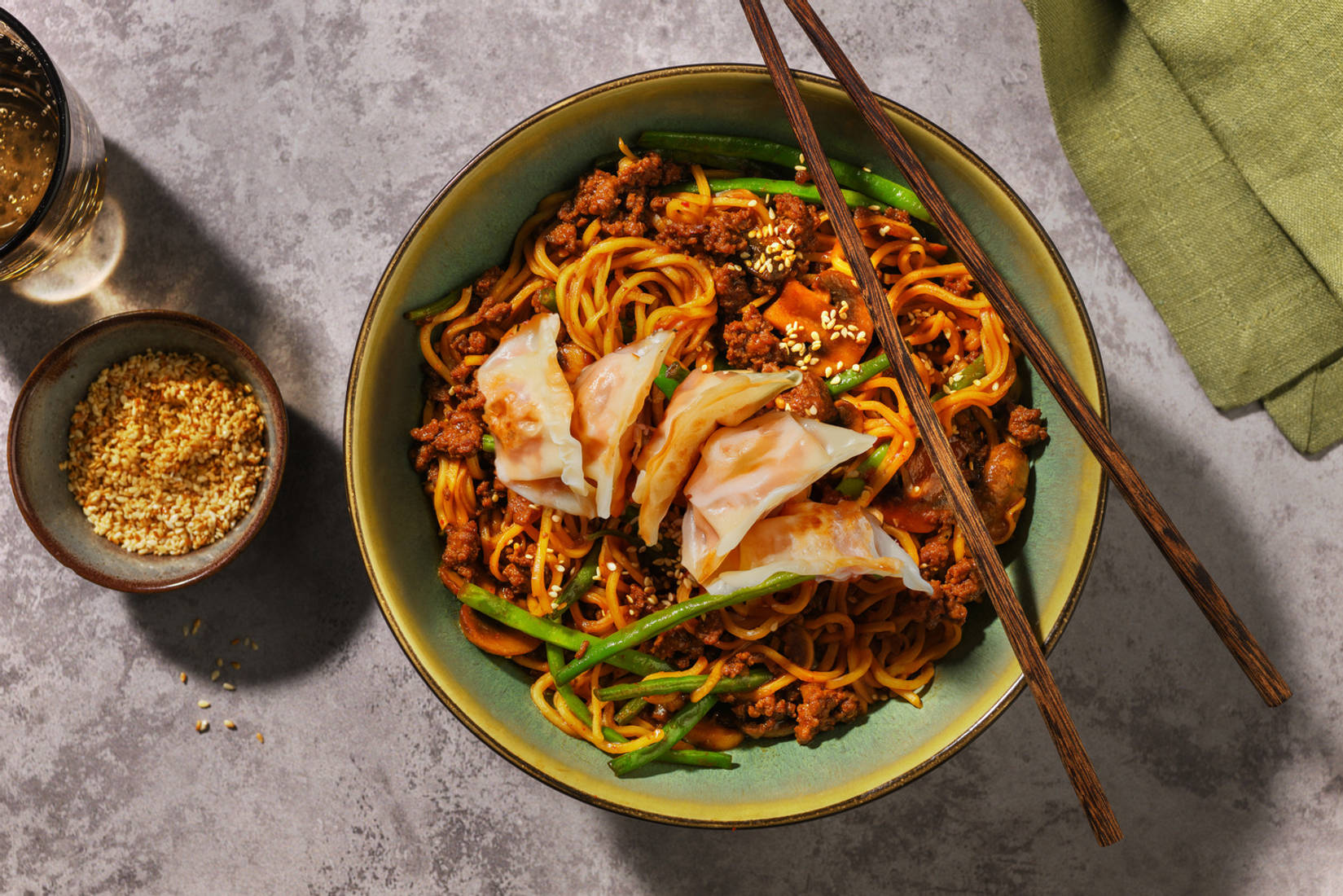 Miso Beef and Mushroom Noodles & Vegetable Gyozas