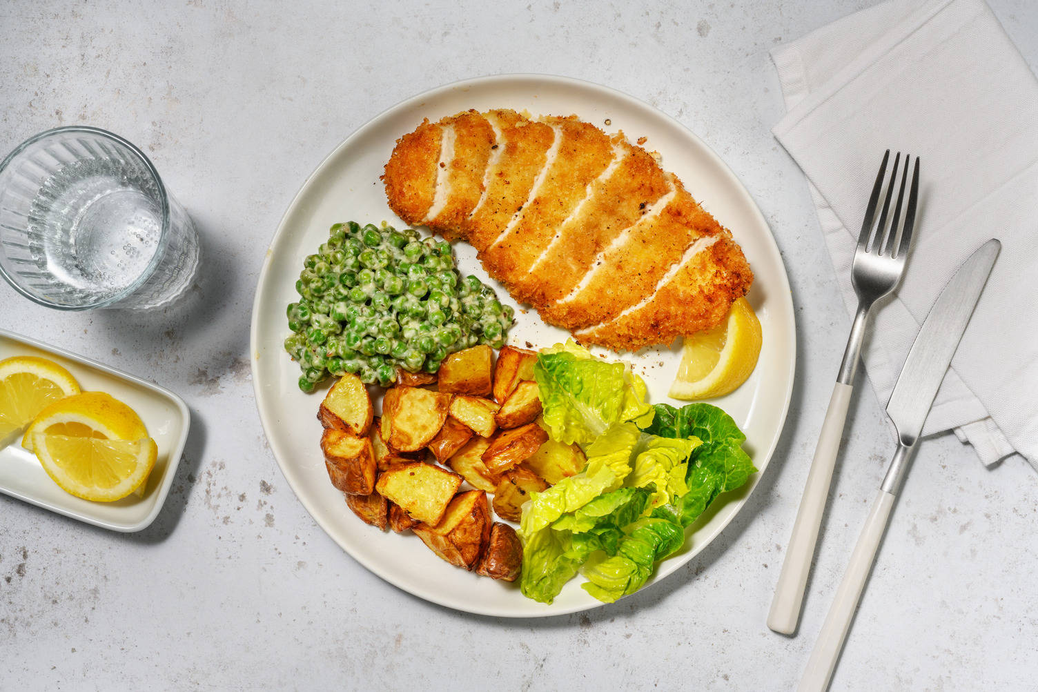 Herby Chicken Schnitzel and Roast Potatoes 