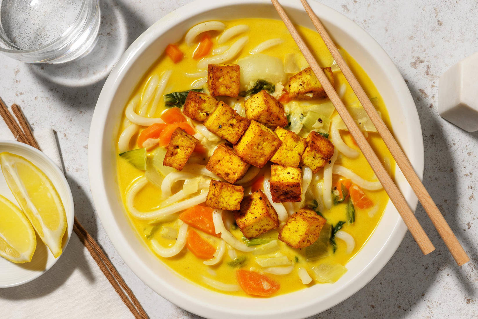 Pikante Laksa-Suppe mit knusprigem Tofu