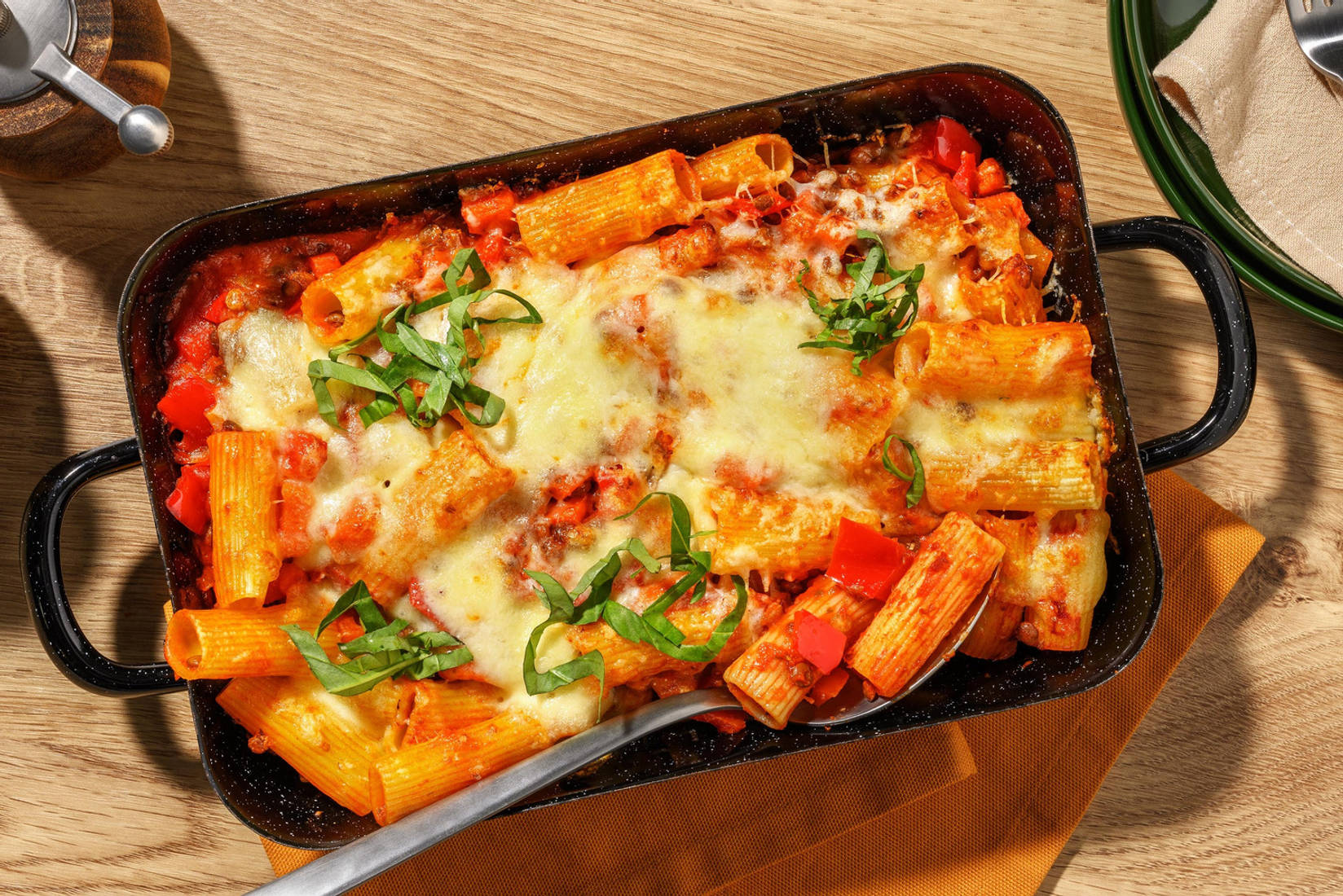 Rigatoni aux lentilles et fromage al forno