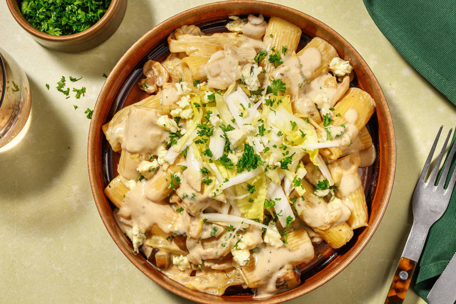 Romige rigatoni met blauwe kaas