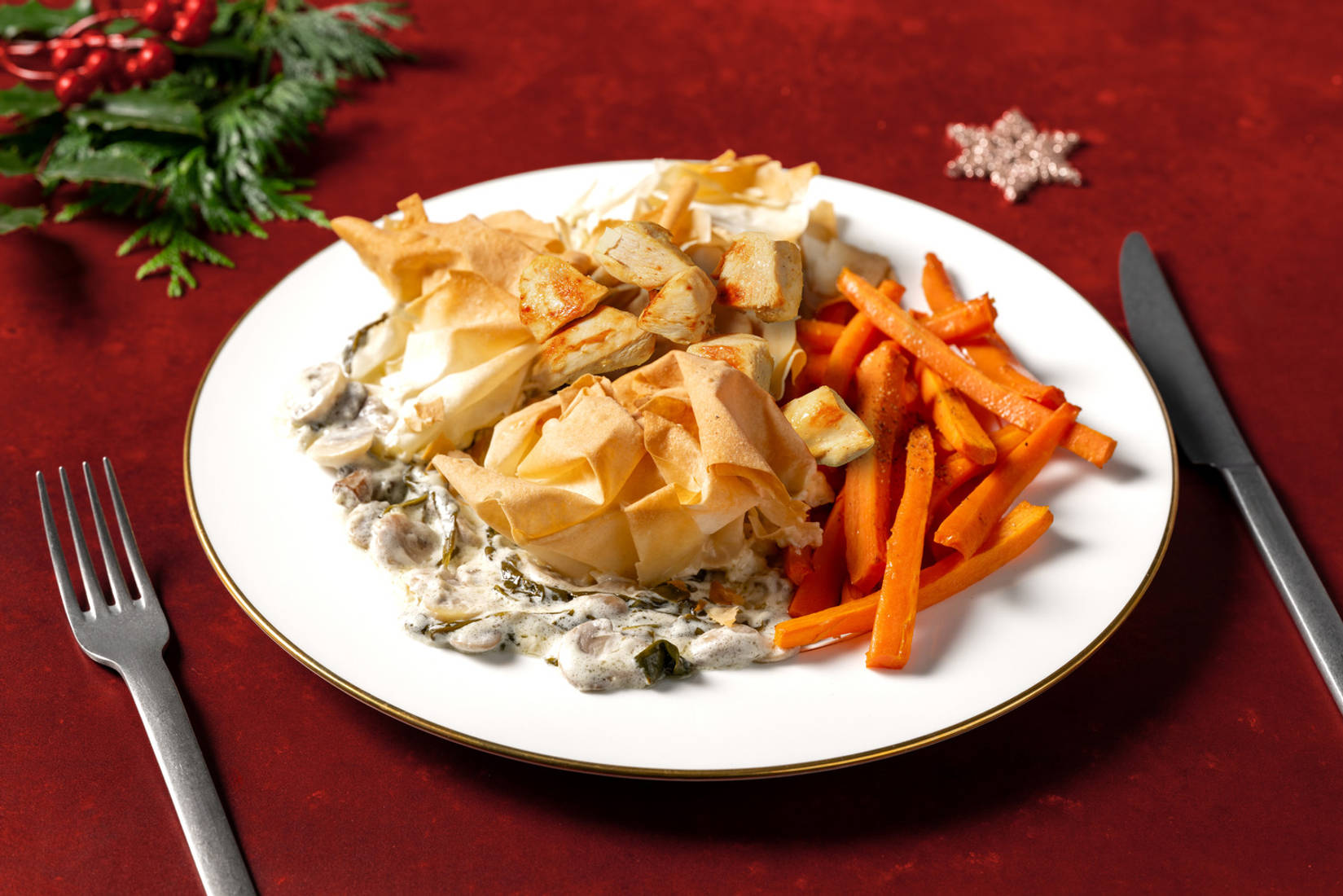 Winter Warmer Truffle Chicken, Mushroom, Spinach and Filo Pie