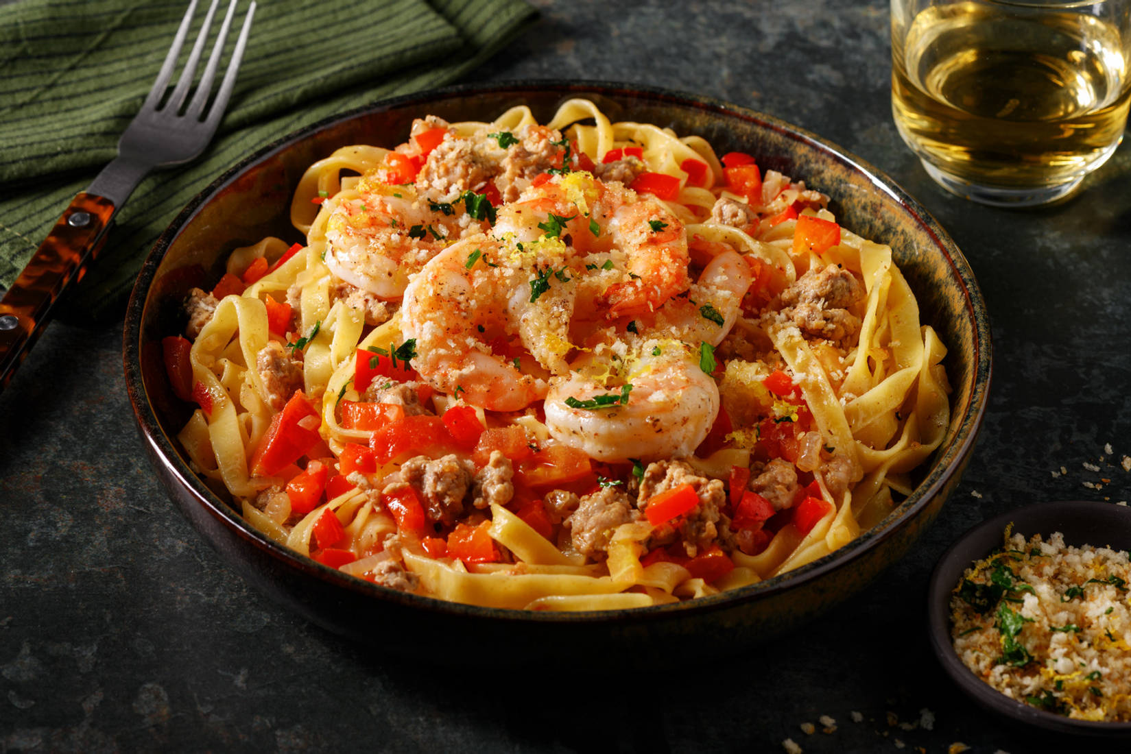 Scampi's met verse tagliatelle