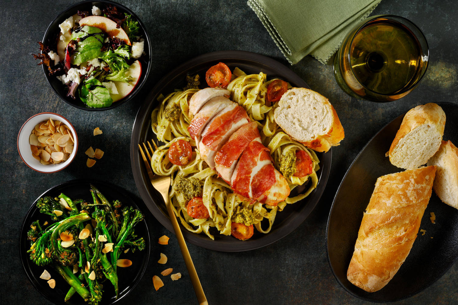 Serrano Ham Wrapped Chicken on Pesto Tagliatelle