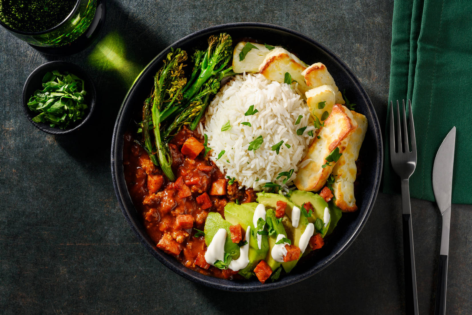 Quick Beef Burrito Bowl and Honey Halloumi