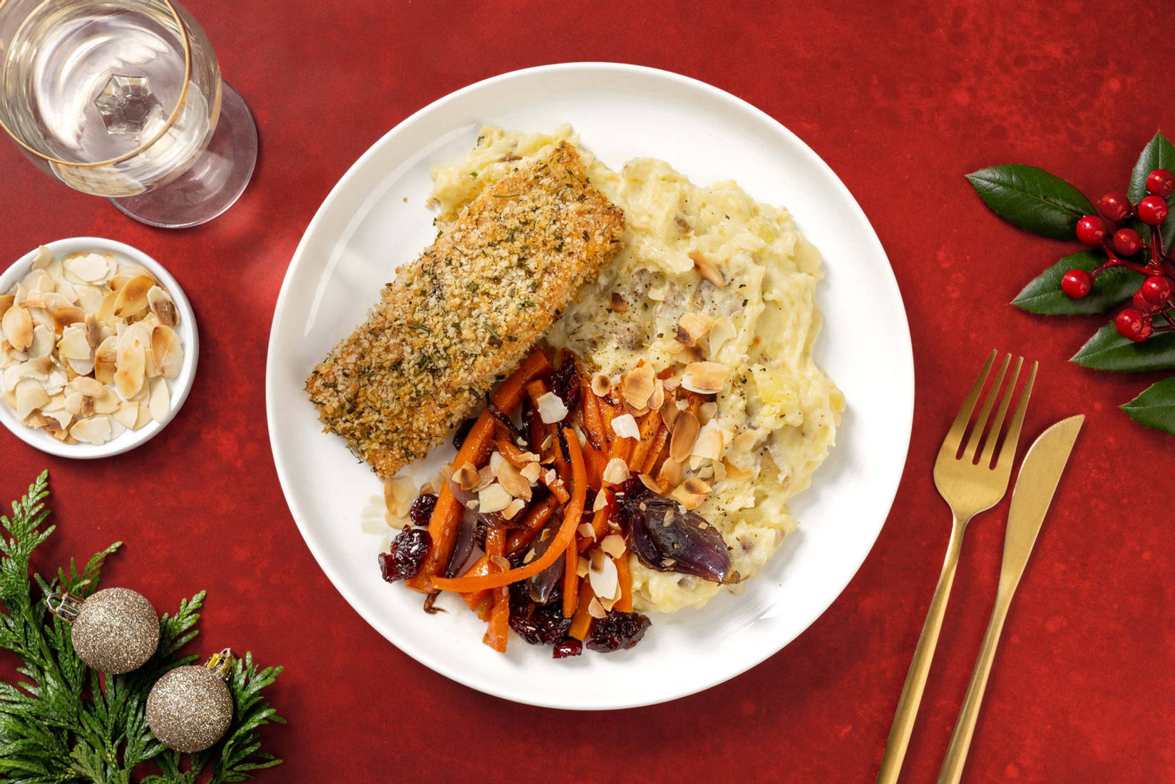 Saumon pané au panko et purée au lait infusé au romarin