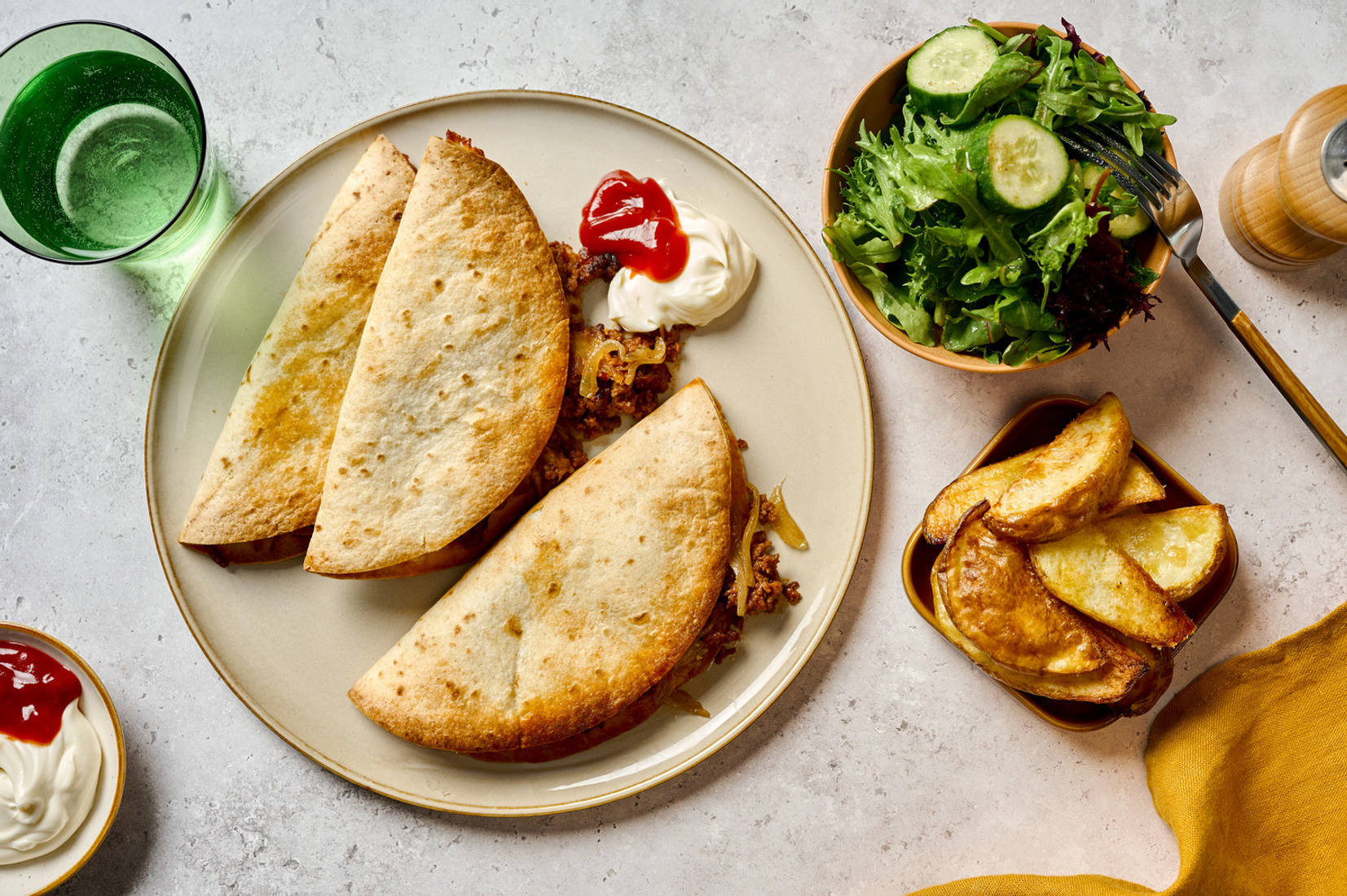 Spiced Beef Quesadillas and Wedges