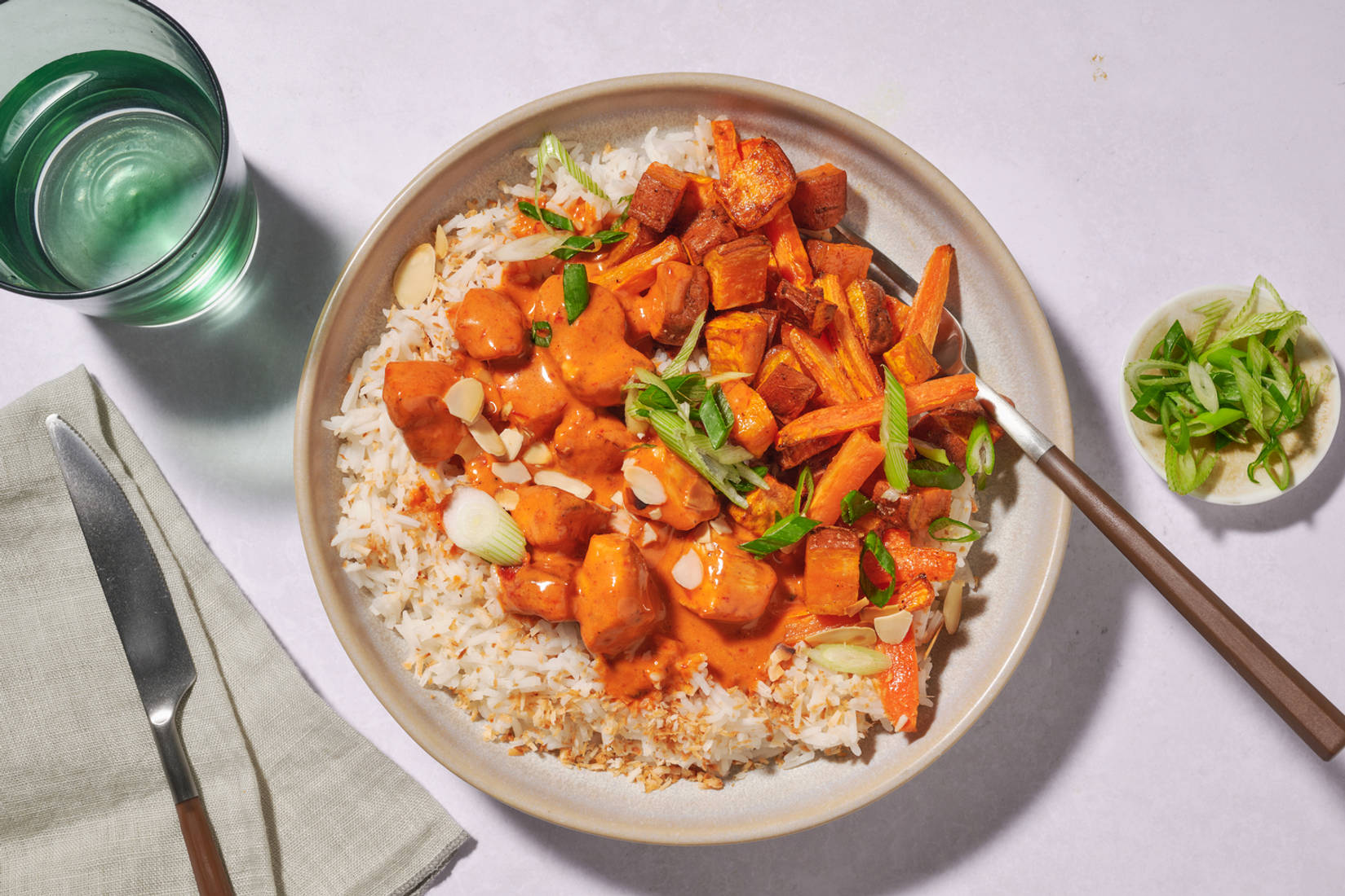Double Chicken Korma, Coconut Rice and Flaked Almonds