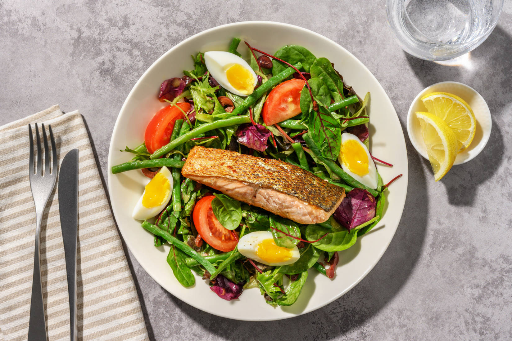 Seared Salmon, Haloumi & Nicoise-Style Salad