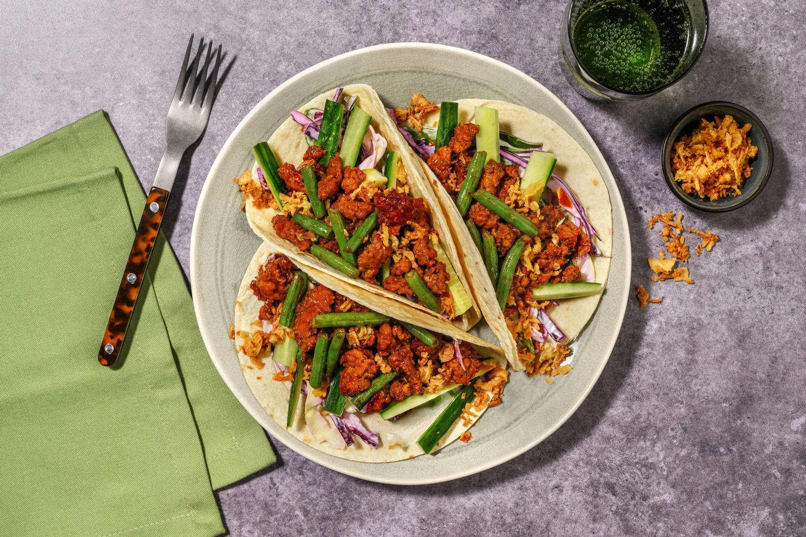 Quick Hoisin Pork & Green Bean Tacos