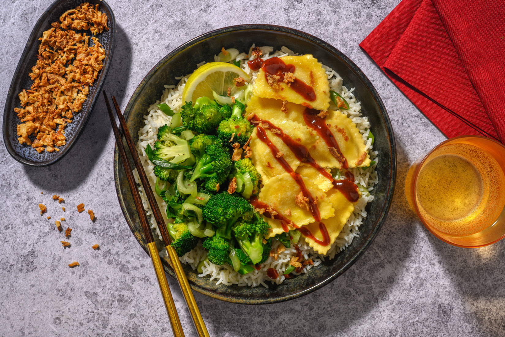 Fragrant Chicken Dumplings & Soy Veggies