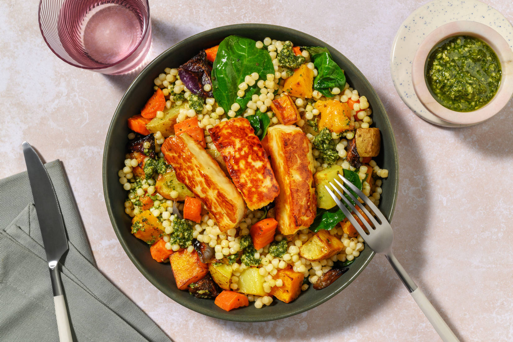 Honey-Glazed Chicken, Halloumi & Pearl Couscous