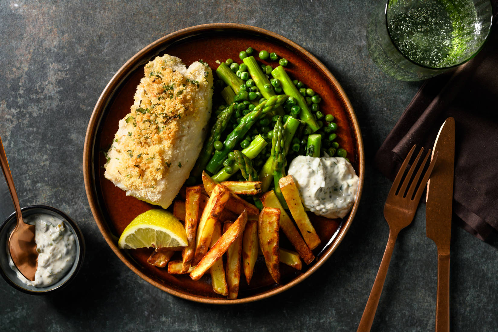 Herby Crumbed Cod and Salt & Vinegar Chips