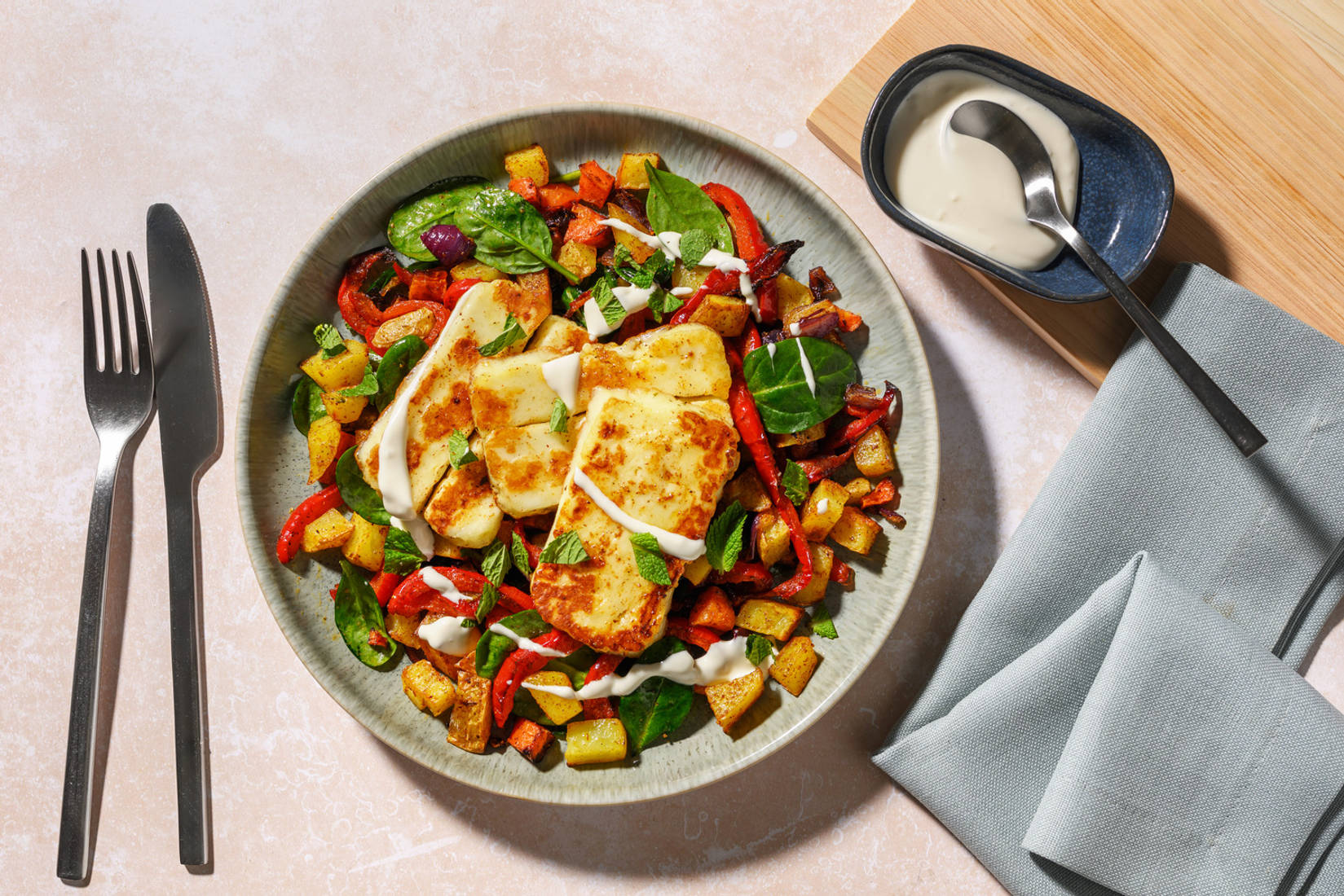Haloumi, Chicken & Chermoula-Spiced Veggie Toss