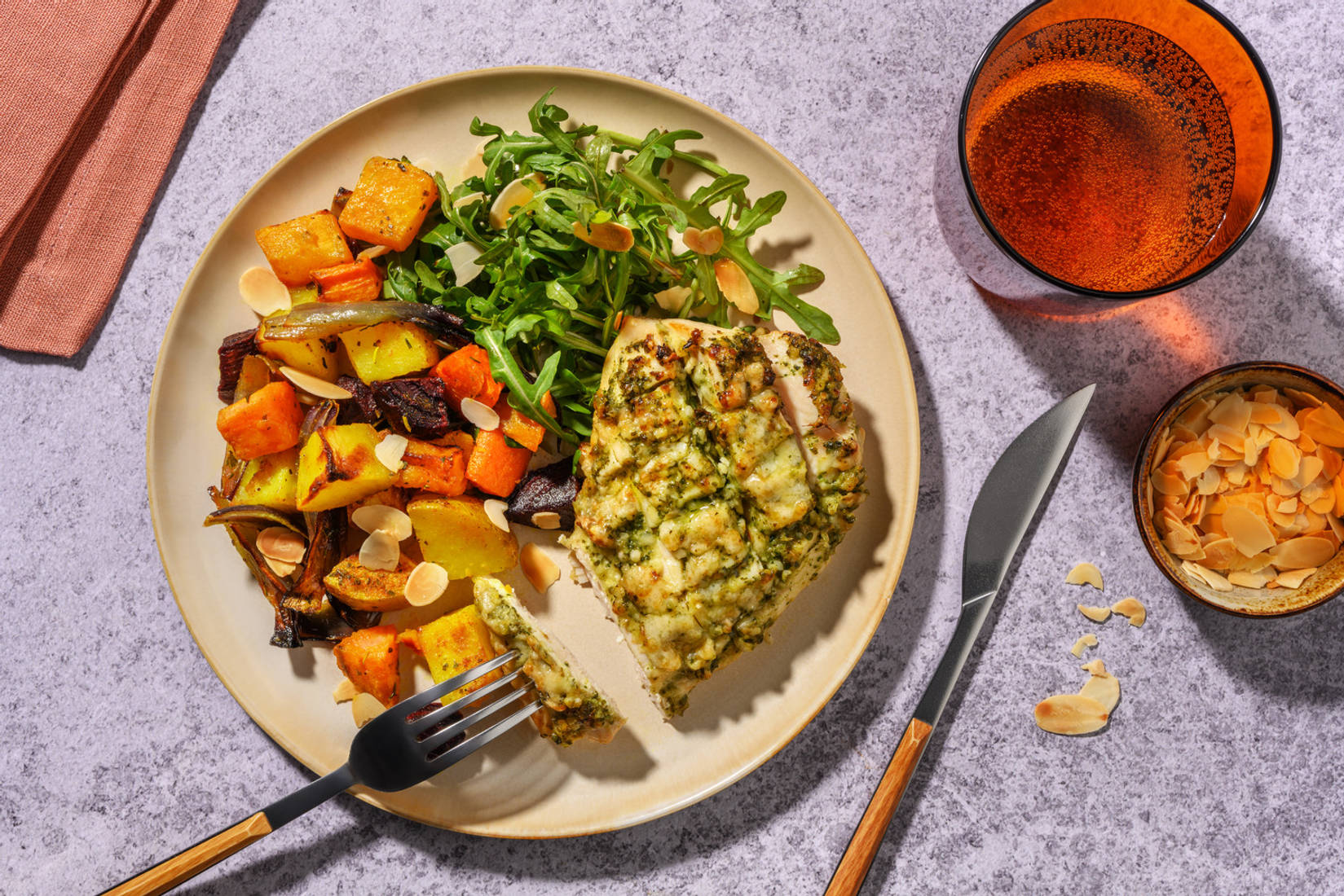 Baked Cheesy Pesto Hasselback Chicken & Halloumi