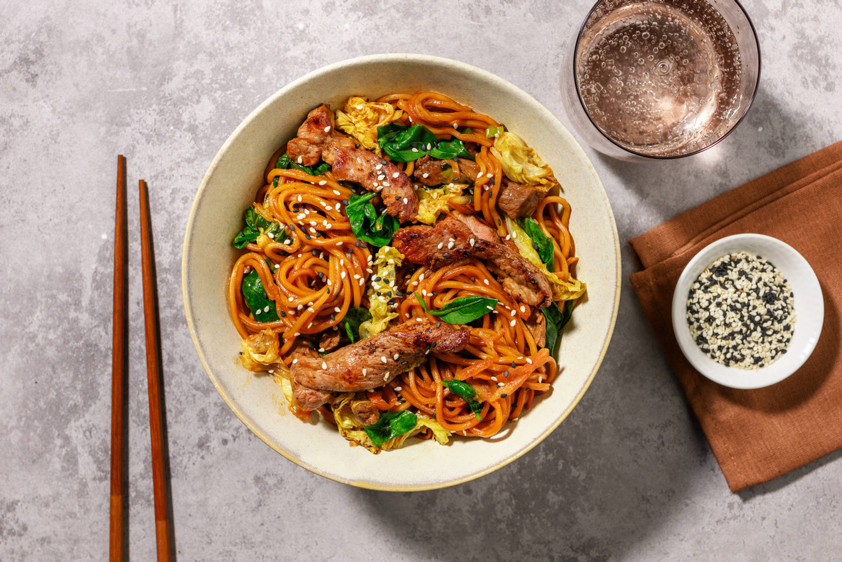 No Chop Double Beef Lo Mein Noodle Stir-Fry