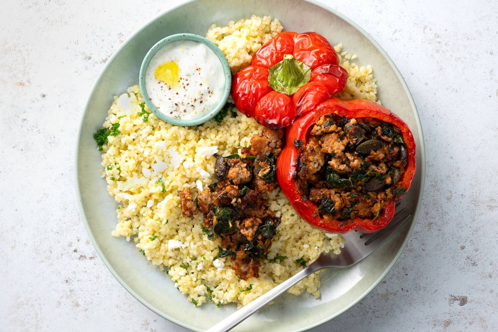 Greek Beef Stuffed Peppers