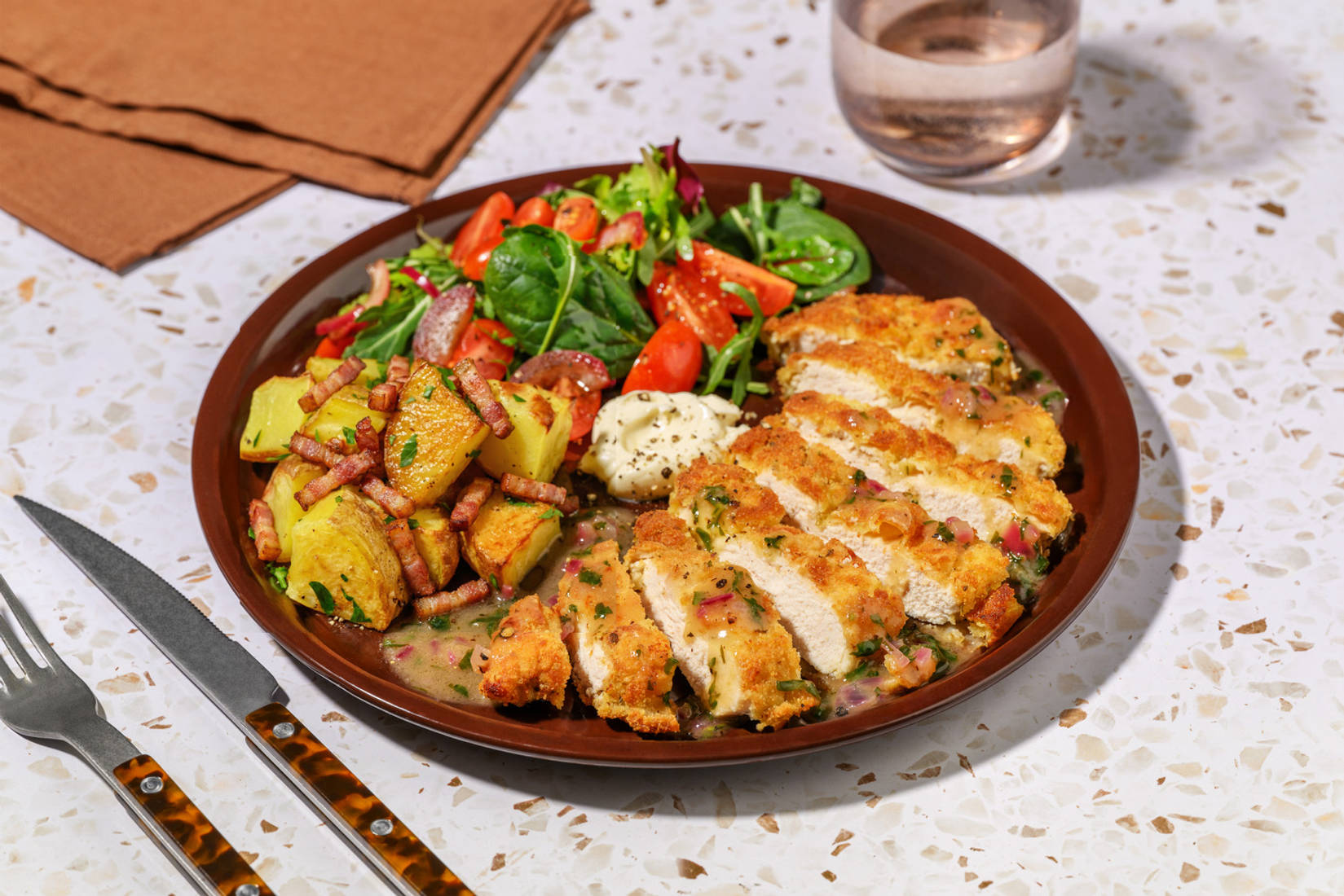 Breaded Herby Chicken & Garlic-Lemon Butter Sauce