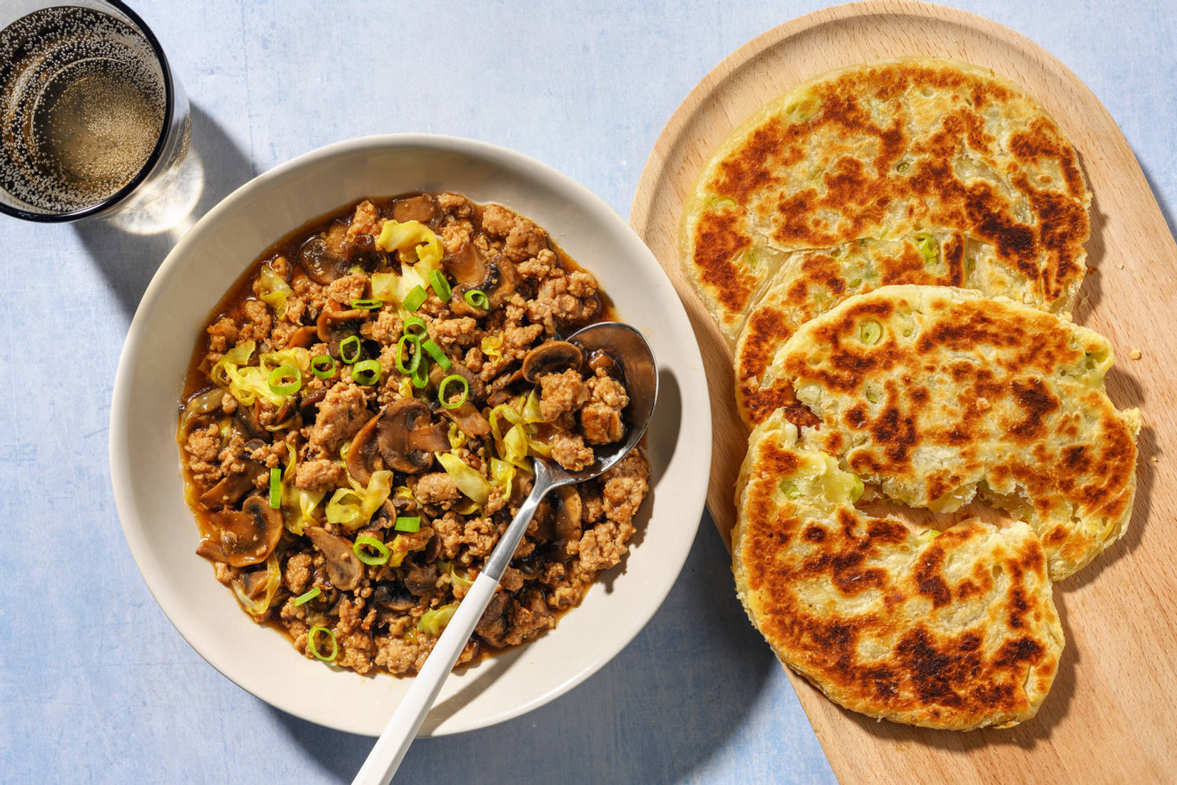 Braised Beef Mince & Cōng Yóu Bǐng Inspired Pancakes