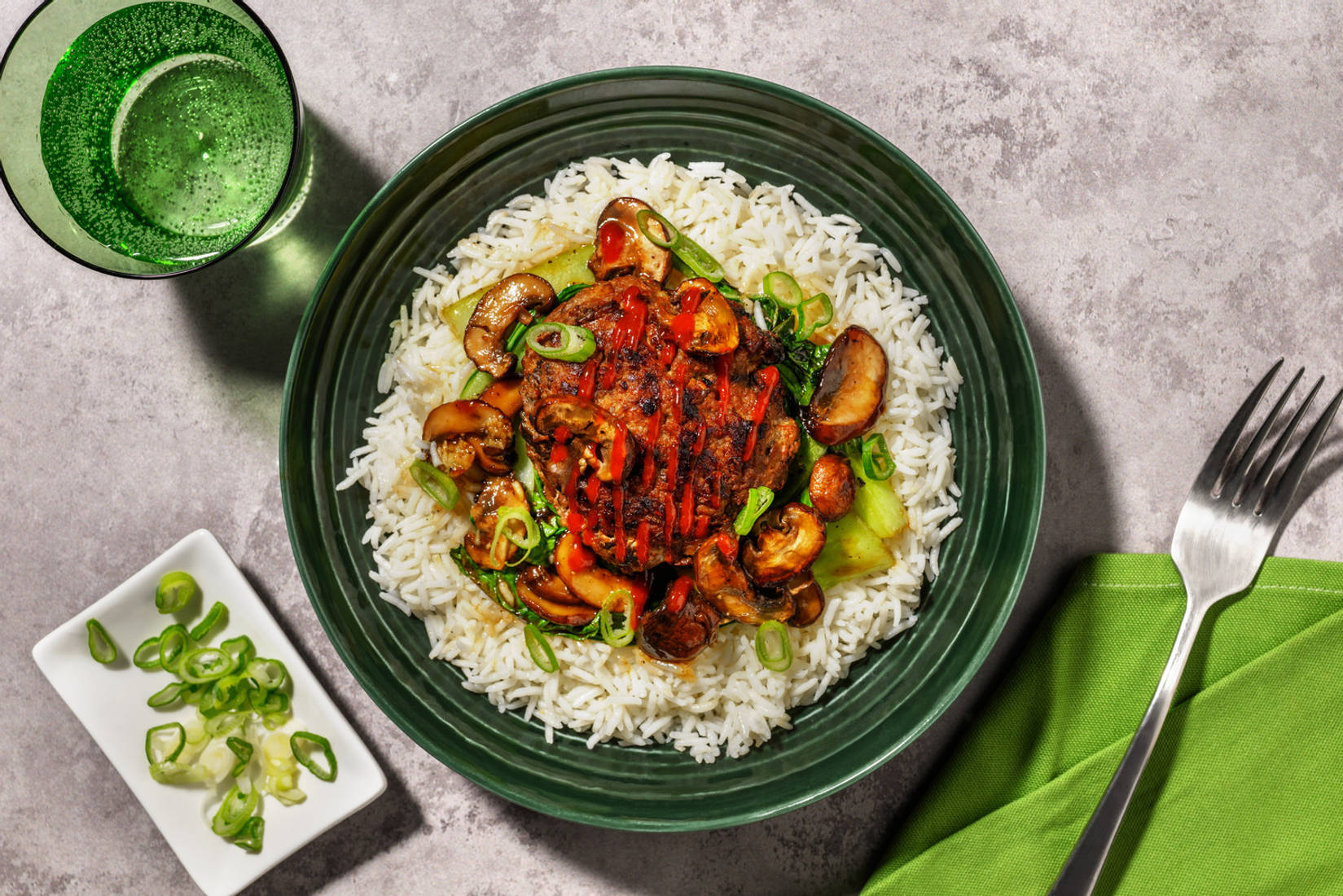 Chinese Style Beef, Spring Onion and Mushroom Patty