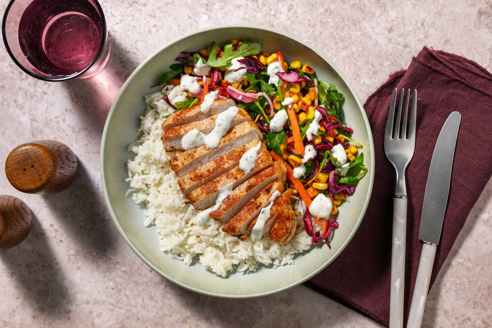 Speedy Southern Inspired Pork and Ranch Rice Bowl