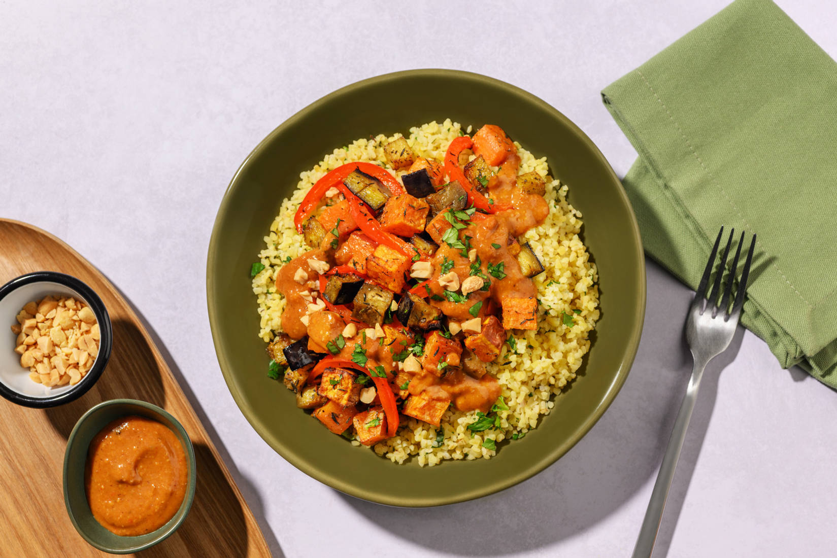 Nigerian Suya Inspired Peanut, Sweet Potato and Prawn Bowl