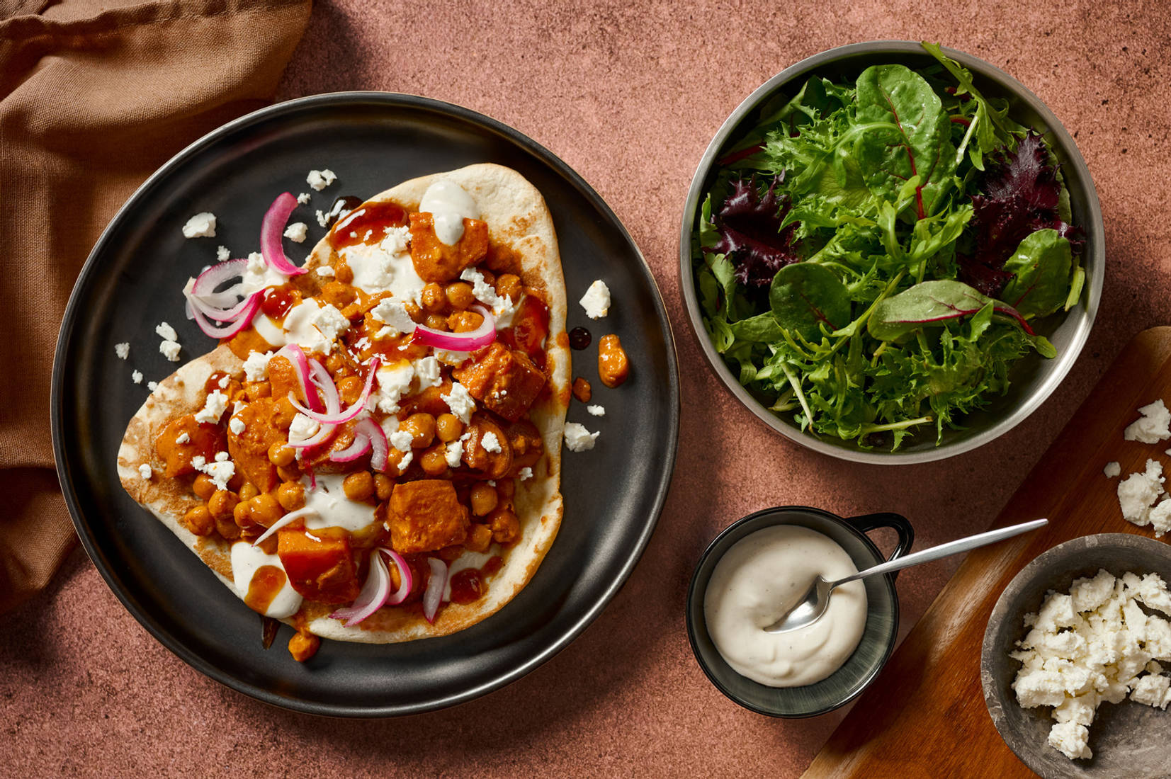 Chana Masala Style Chickpea and Paneer Curry Loaded Naan 